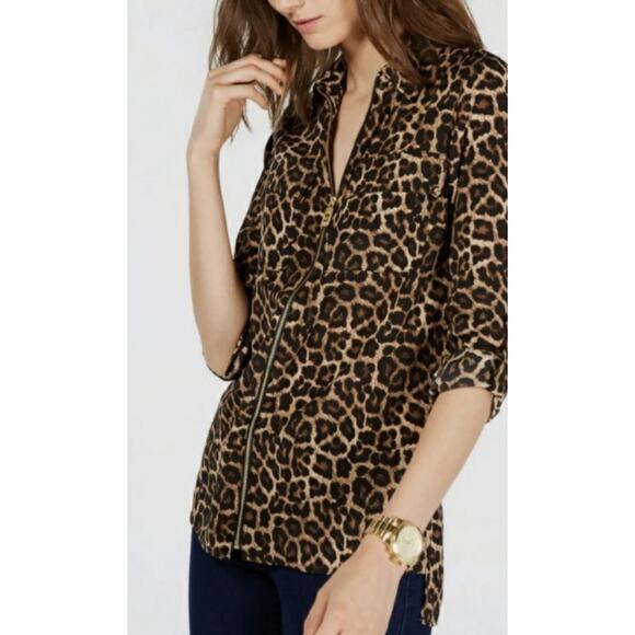 Michael Kors Leopard print and houndstooth plaid women’s size small blouse - Picture 1 of 11